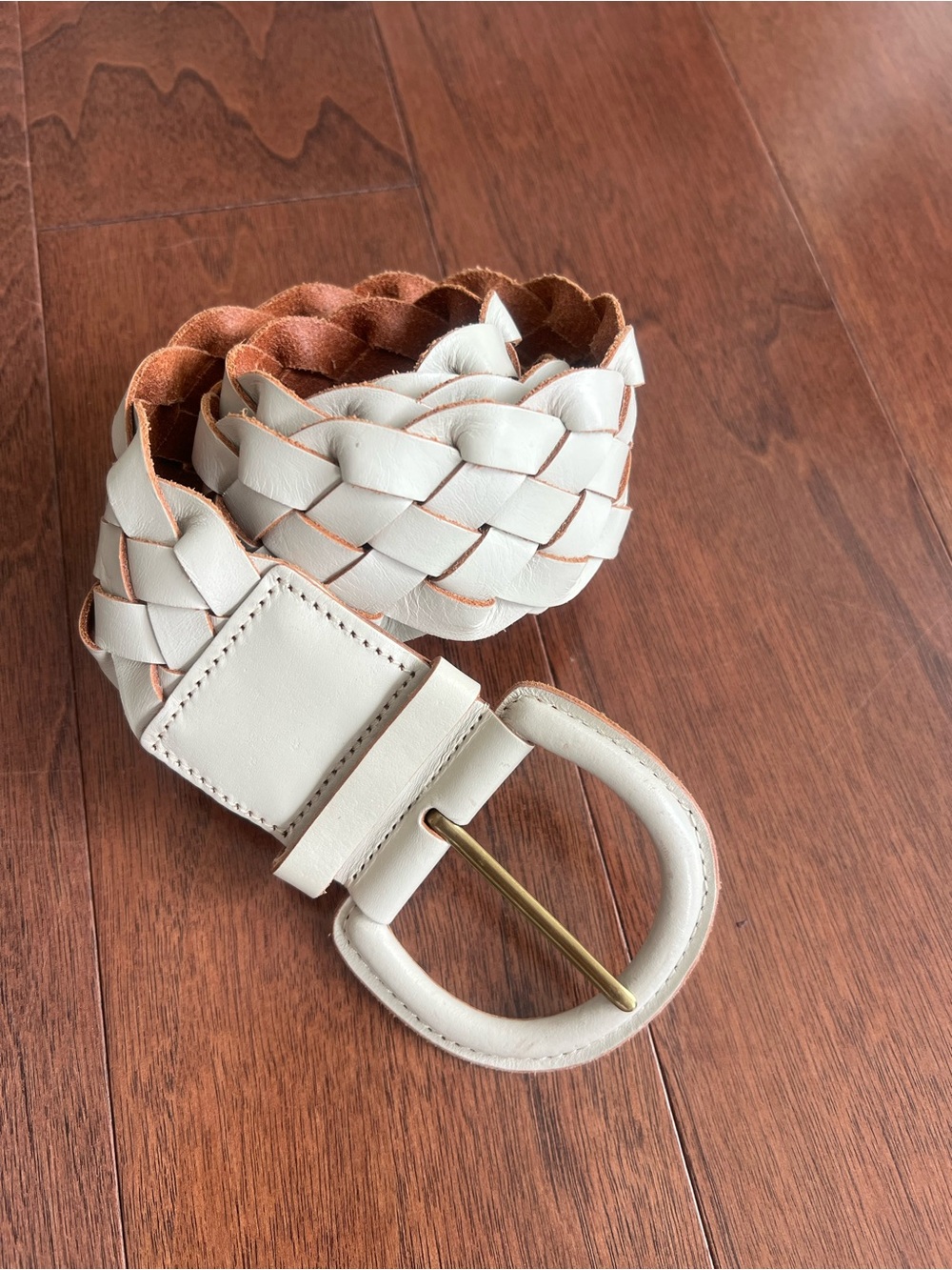Banana Republic White Braided Leather Belt with Brass Buckle